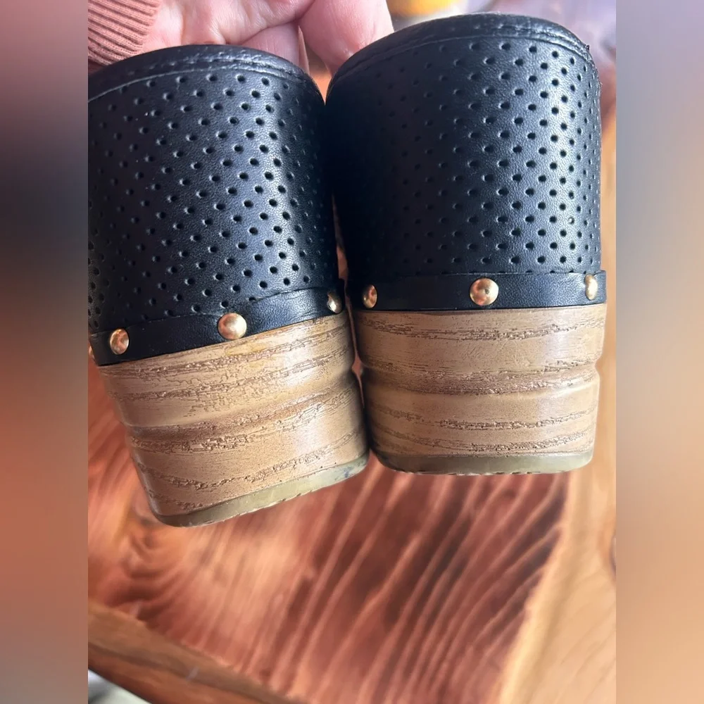 Dansko Black Perforated Clogs with Tan Sole - Picture 6 of 14